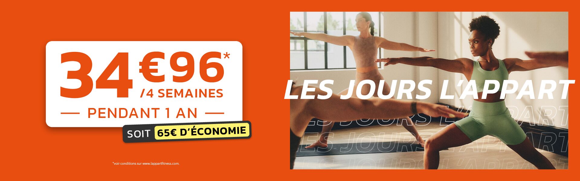  Offre Les Jours L’Appart Fitness avec 65 € d’économie sur un abonnement en salle de sport.